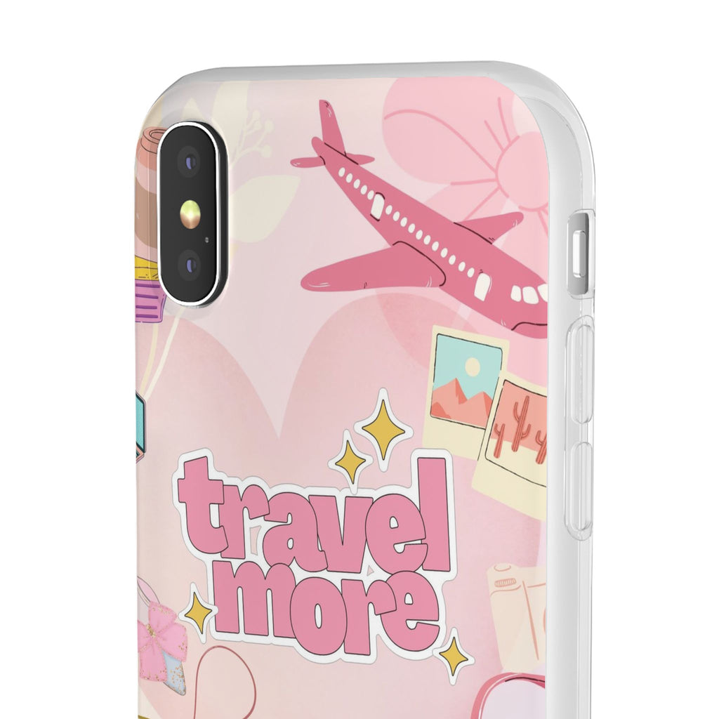 Travel More Pink Phone Case — Cute Airplane & Luggage Flexi Case