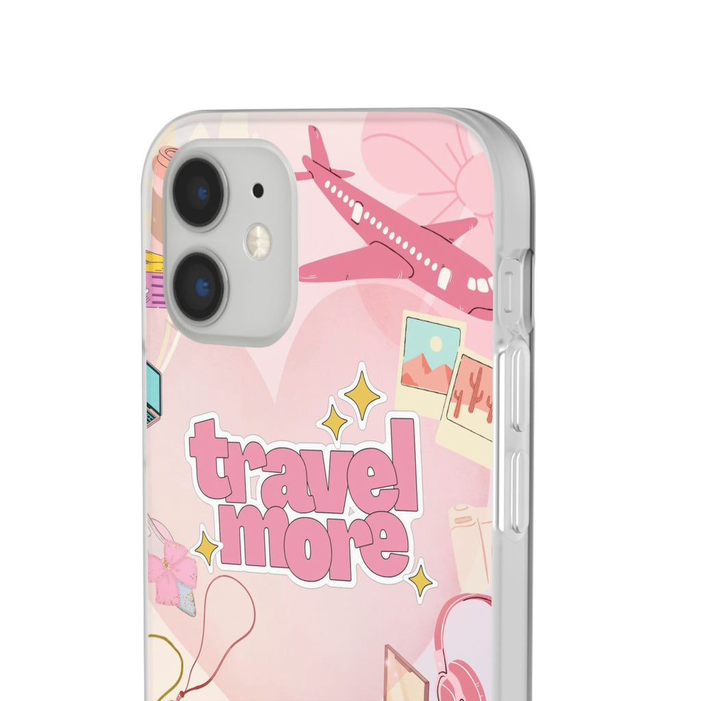 Travel More Pink Phone Case — Cute Airplane & Luggage Flexi Case