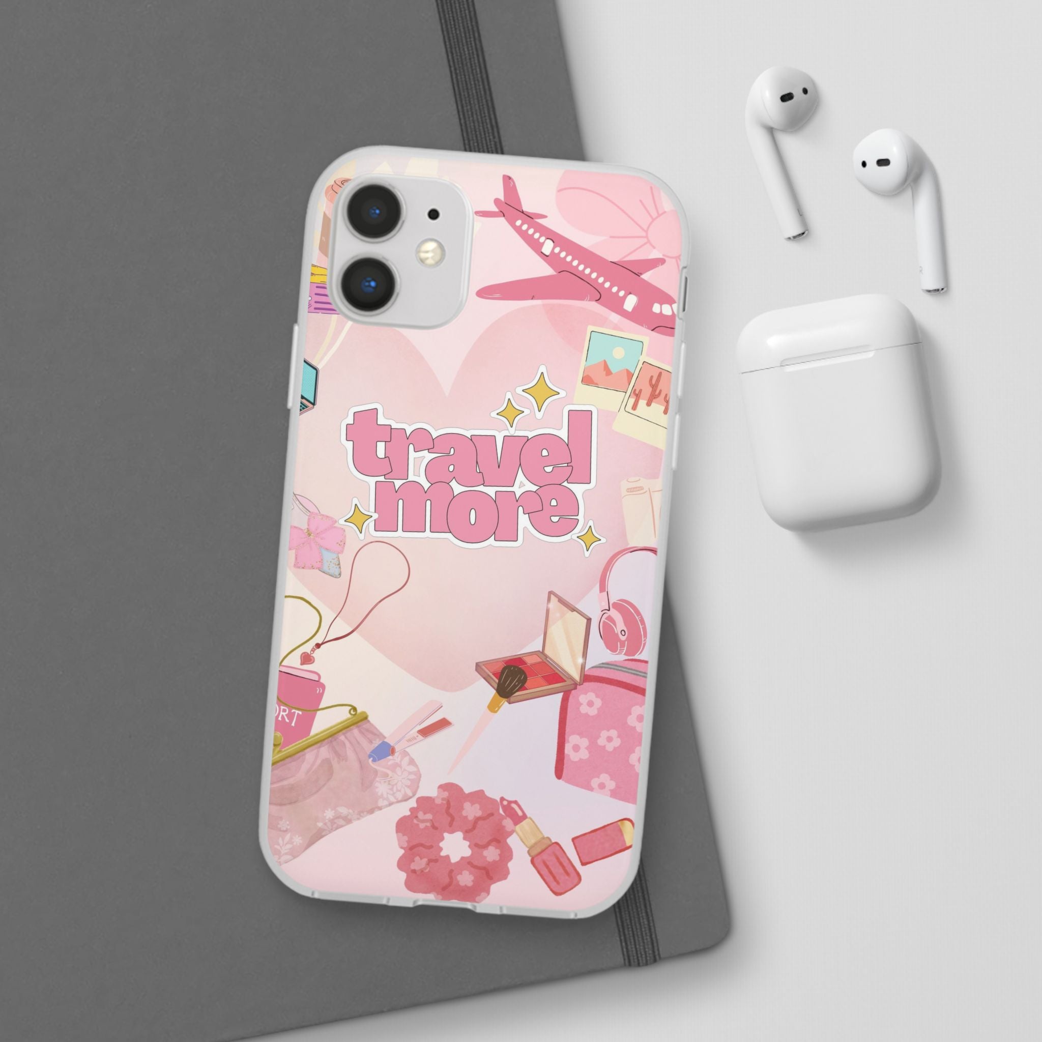 Travel More Pink Phone Case — Cute Airplane & Luggage Flexi Case