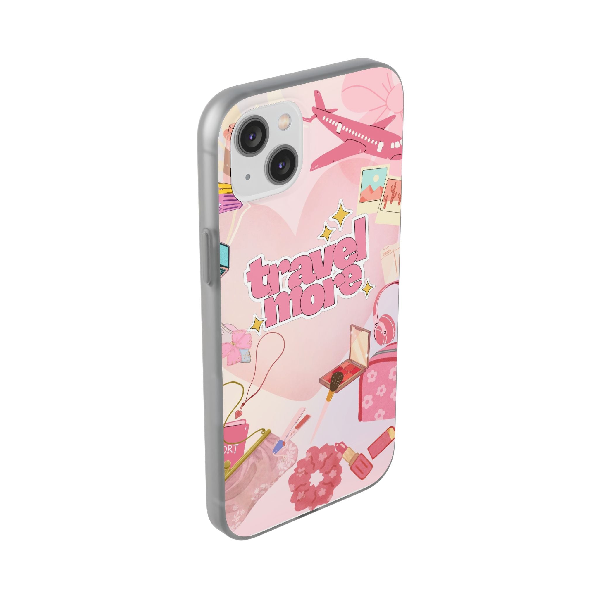 Travel More Pink Phone Case — Cute Airplane & Luggage Flexi Case