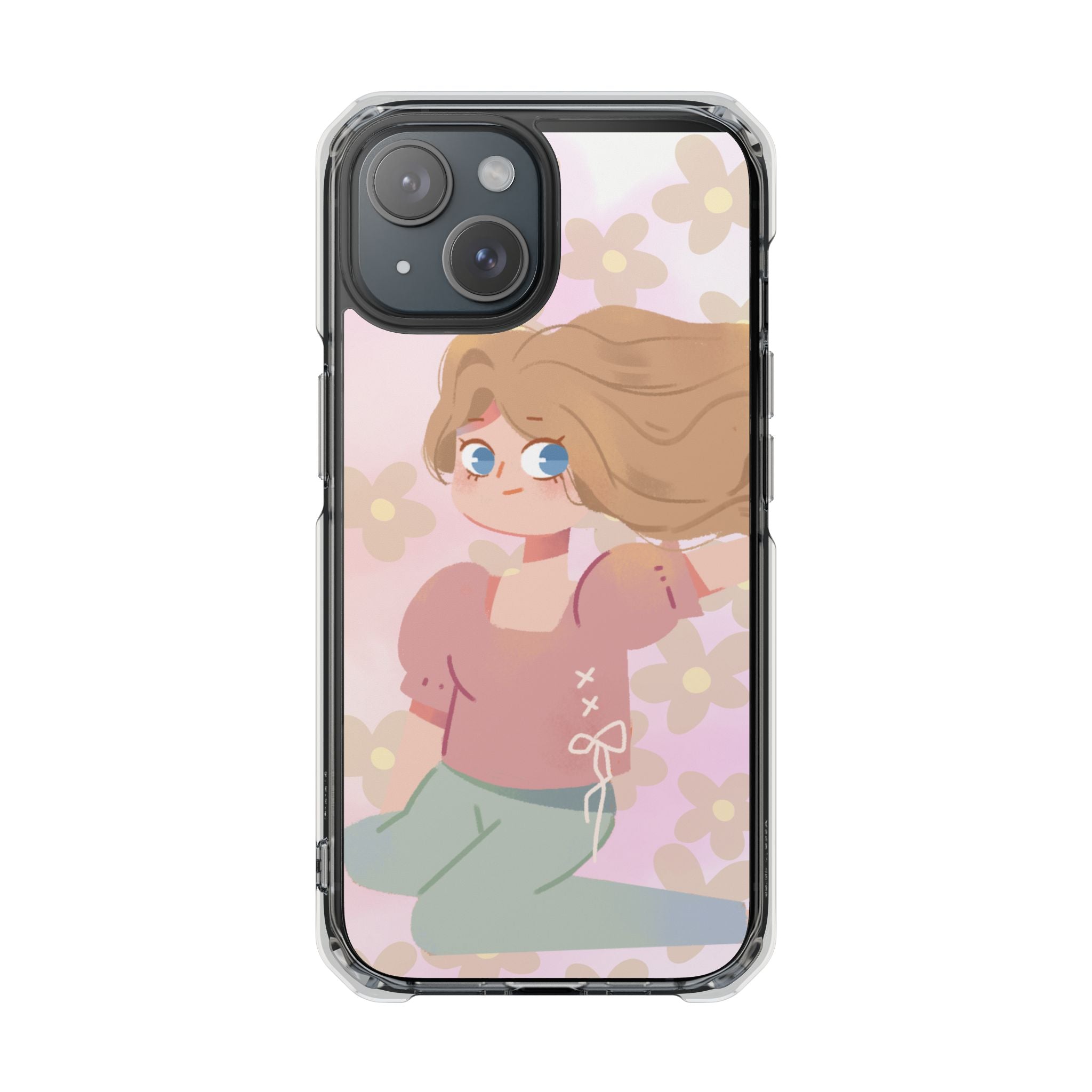 Clear Magnetic Phone Case — Pastel Girl Floral Design