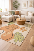 Botanical Abstract Area Rug — Earth Tones Floral Line Art