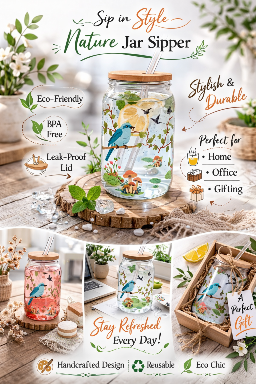 16oz Bunny Paw Sipper Glass with Straw — Engraved Easter Mason Jar