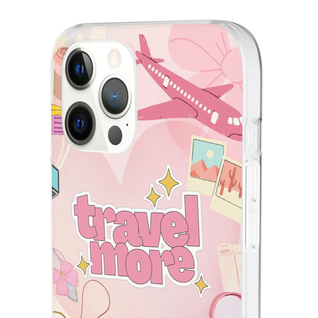 Travel More Pink Phone Case — Cute Airplane & Luggage Flexi Case