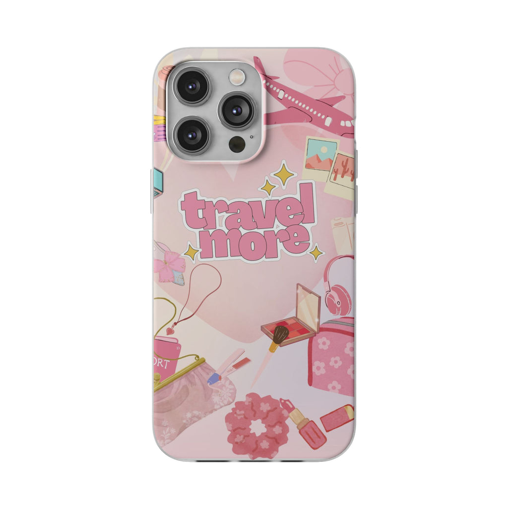 Travel More Pink Phone Case — Cute Airplane & Luggage Flexi Case