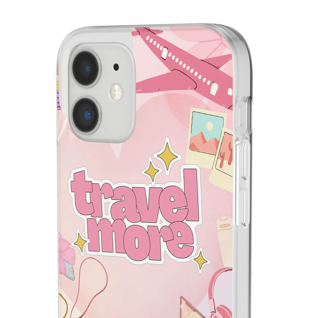 Travel More Pink Phone Case — Cute Airplane & Luggage Flexi Case