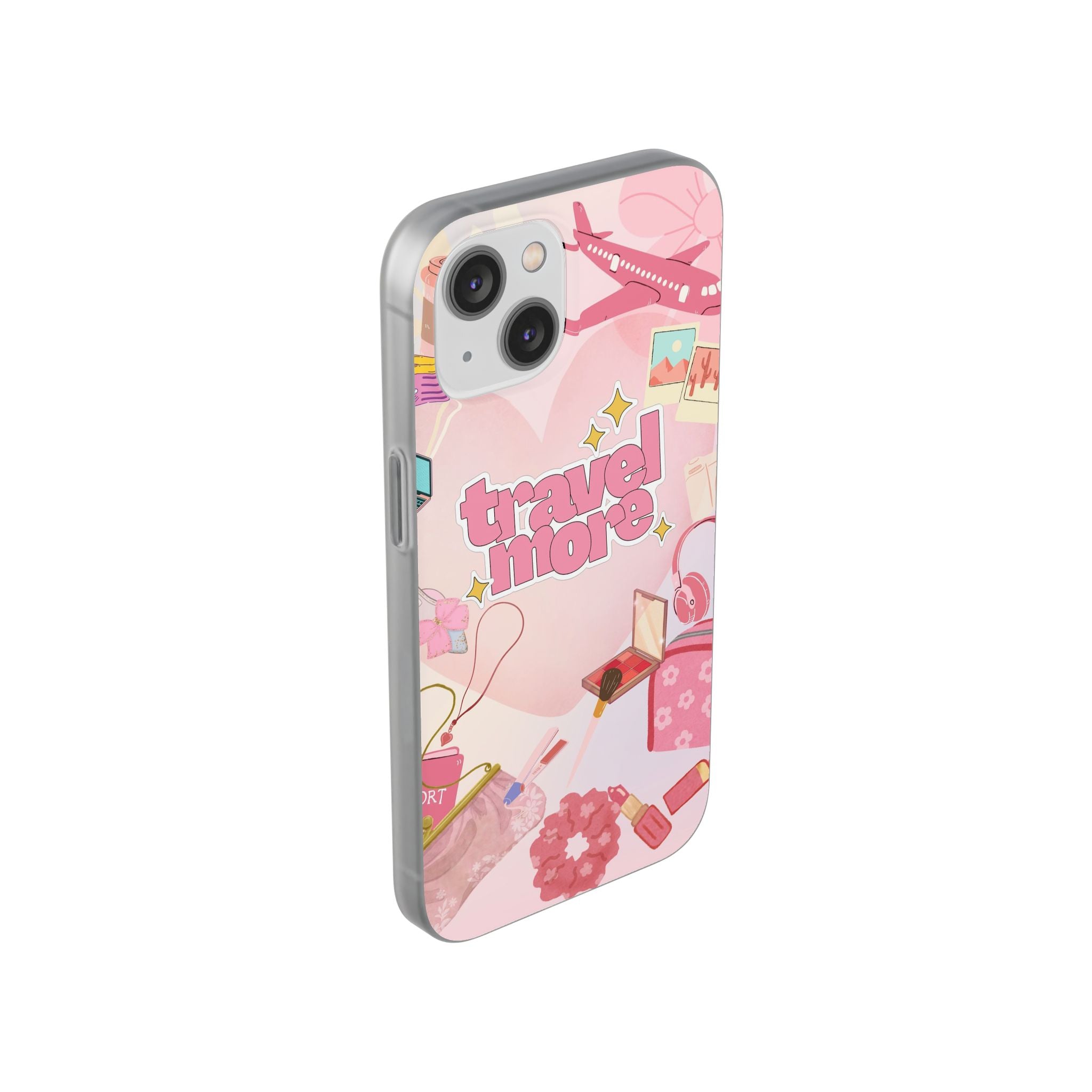 Travel More Pink Phone Case — Cute Airplane & Luggage Flexi Case