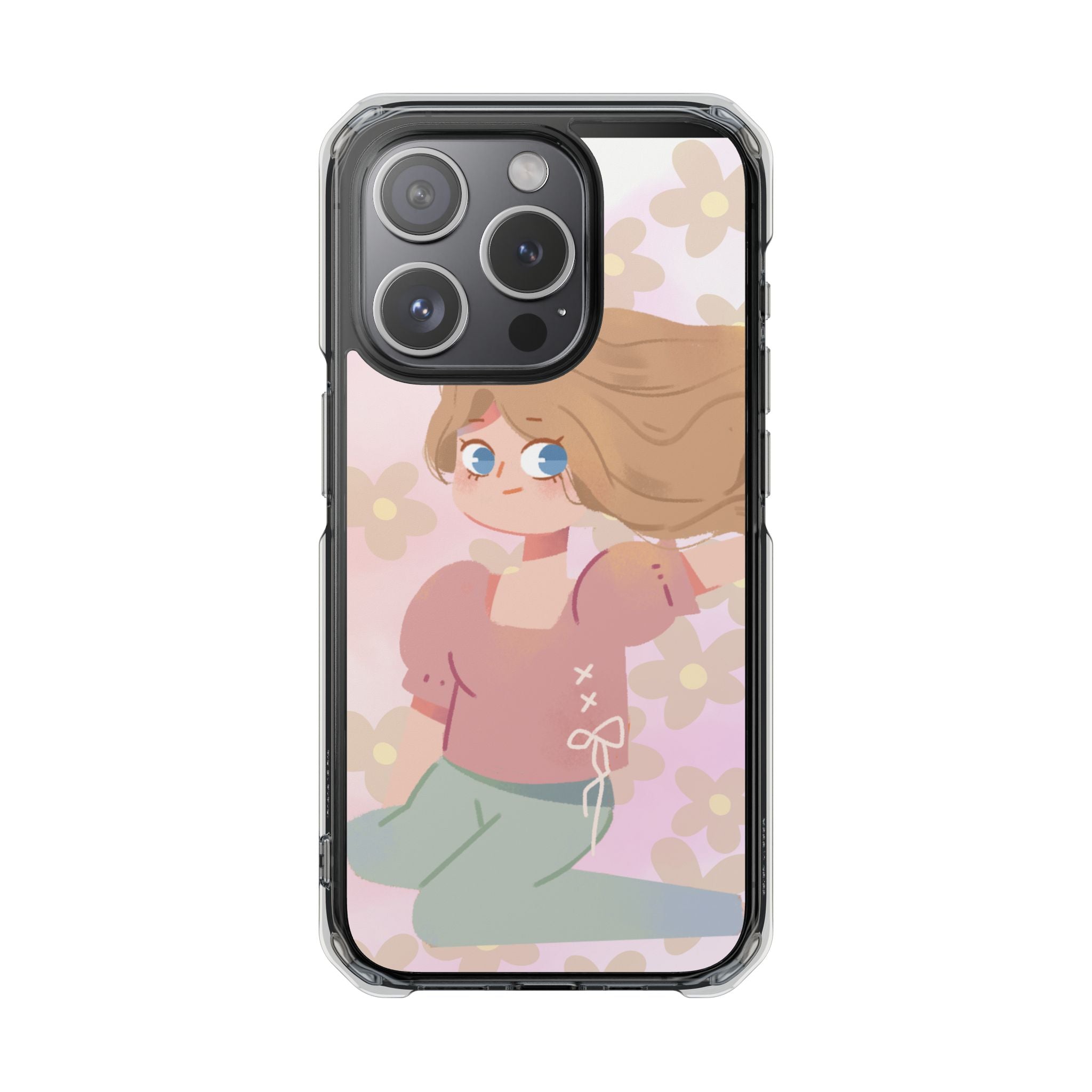 Clear Magnetic Phone Case — Pastel Girl Floral Design