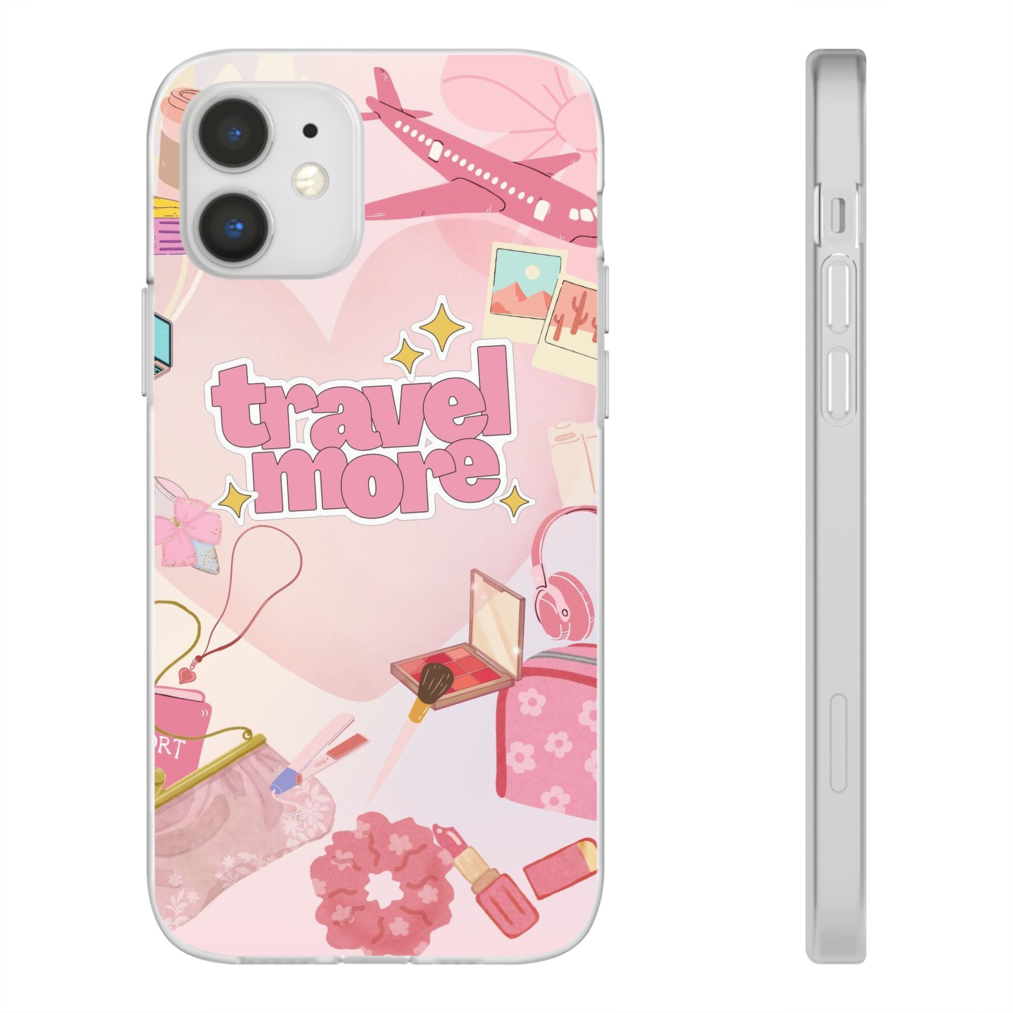 Travel More Pink Phone Case — Cute Airplane & Luggage Flexi Case