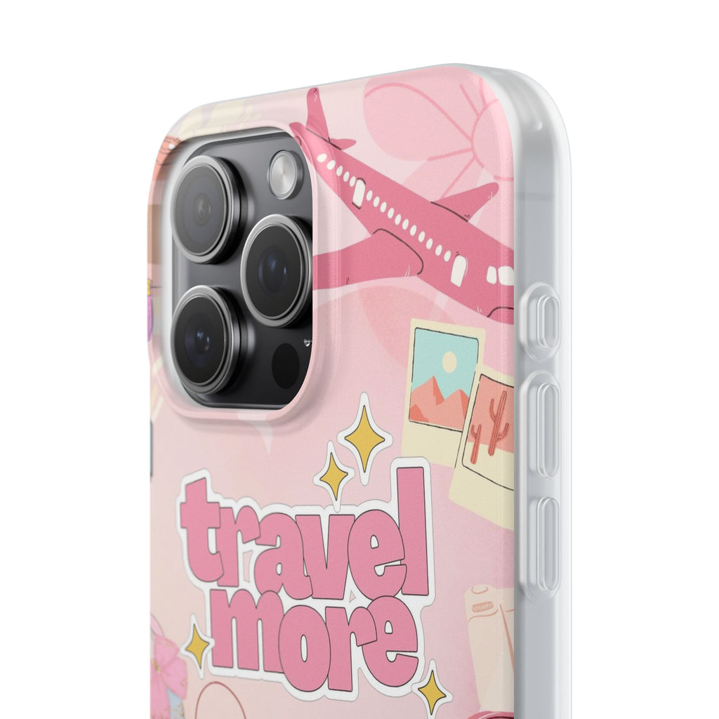 Travel More Pink Phone Case — Cute Airplane & Luggage Flexi Case