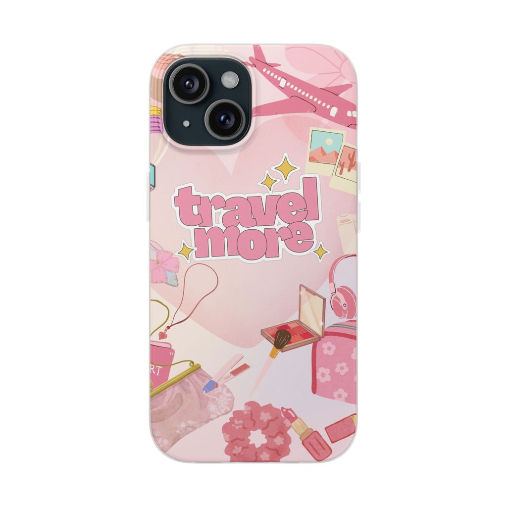 Travel More Pink Phone Case — Cute Airplane & Luggage Flexi Case