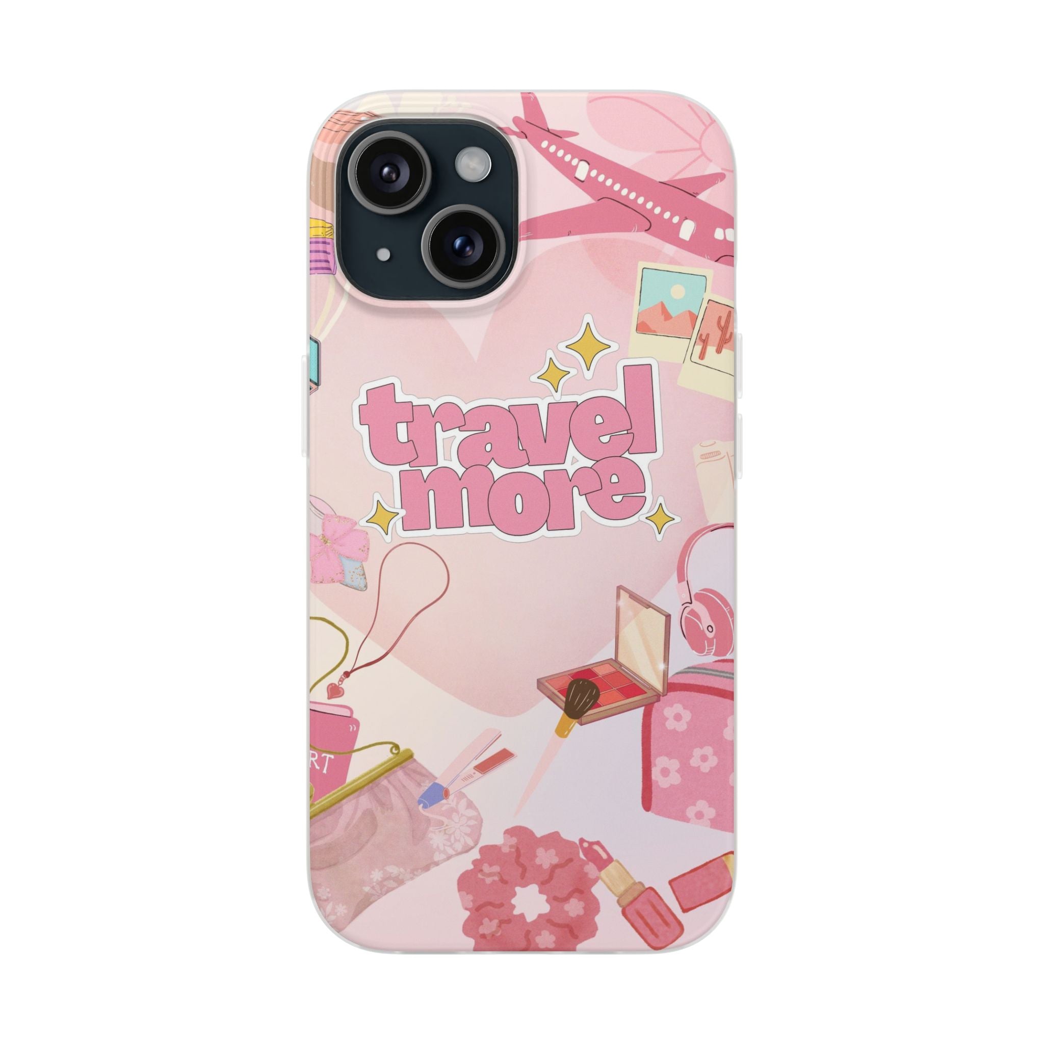 Travel More Pink Phone Case — Cute Airplane & Luggage Flexi Case