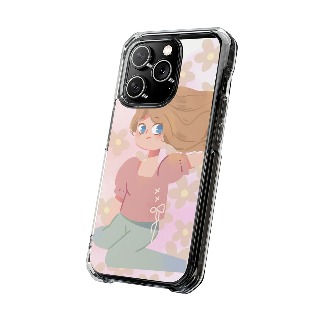 Clear Magnetic Phone Case — Pastel Girl Floral Design