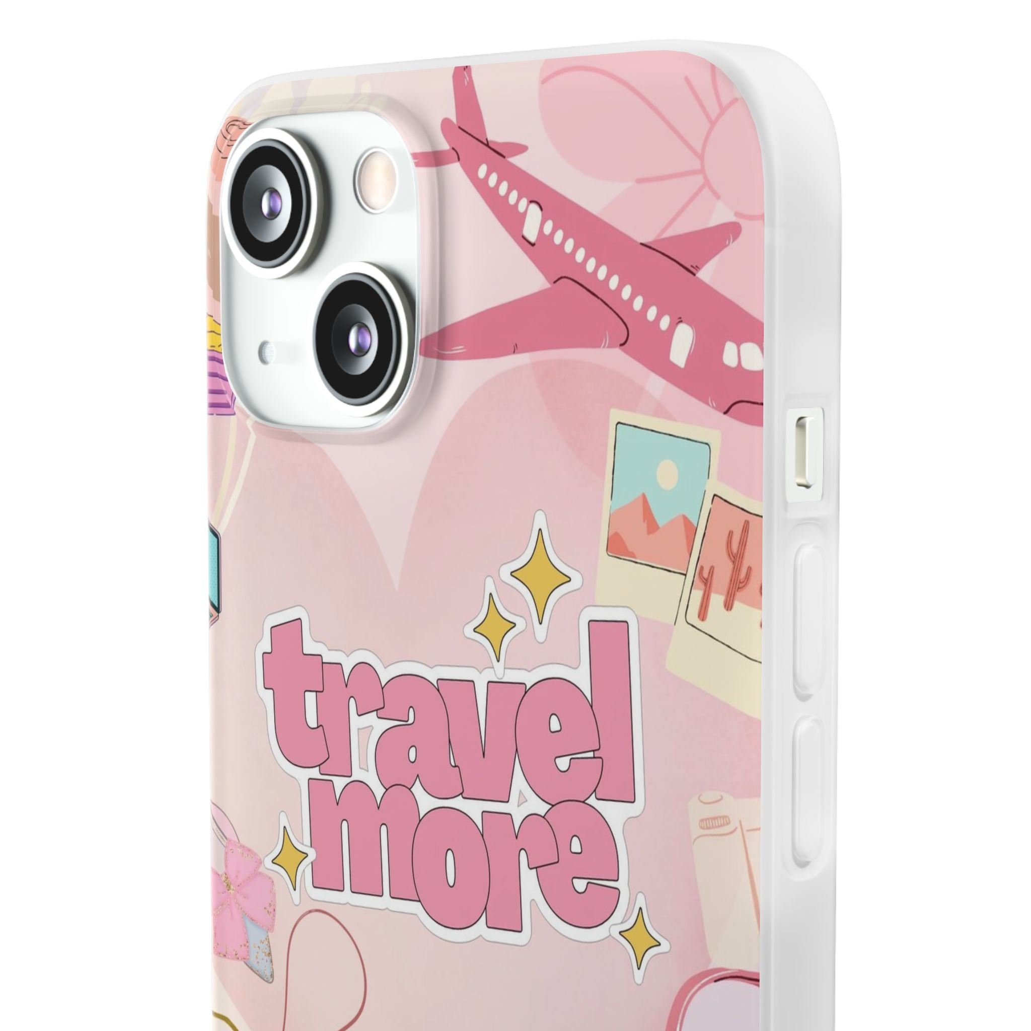 Travel More Pink Phone Case — Cute Airplane & Luggage Flexi Case