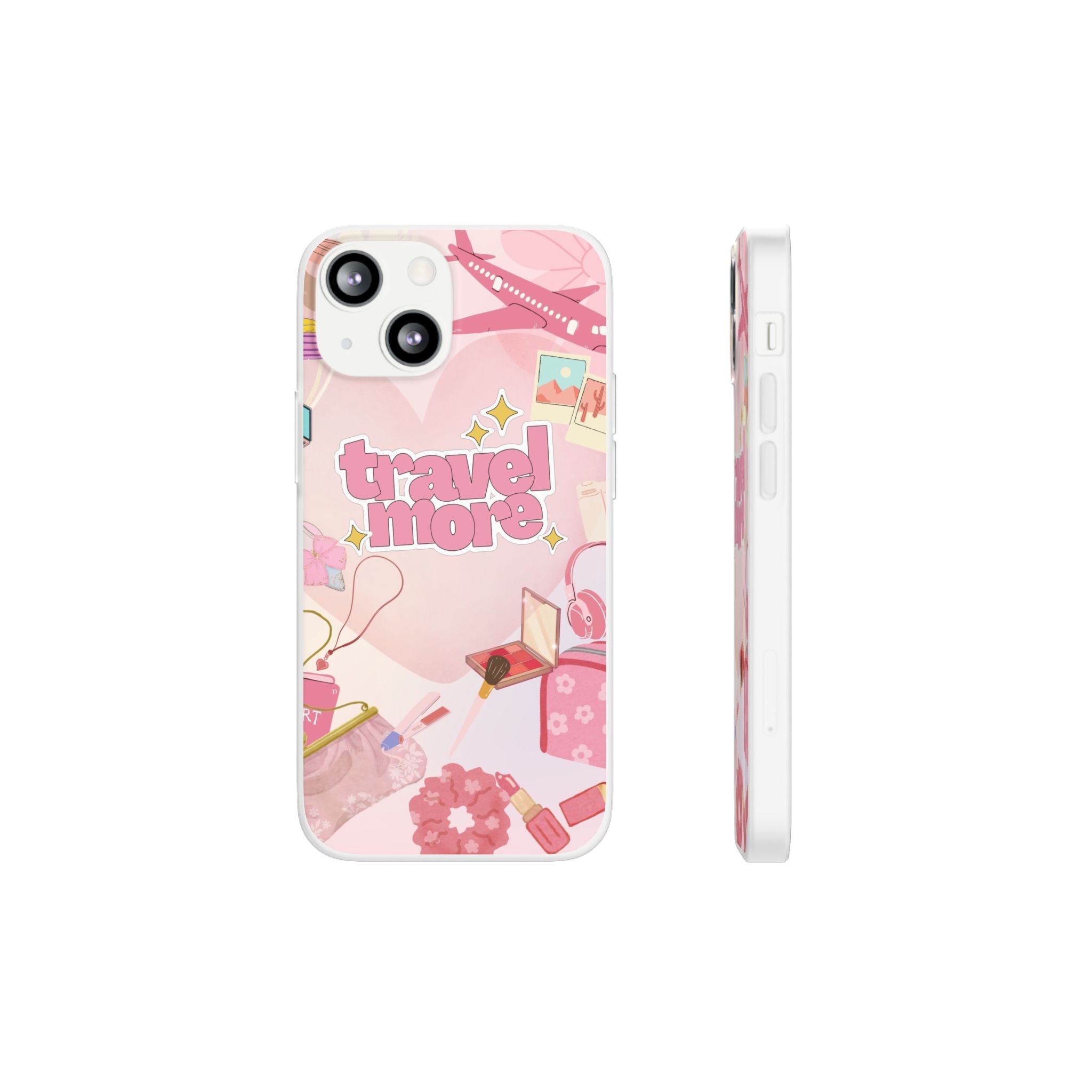 Travel More Pink Phone Case — Cute Airplane & Luggage Flexi Case