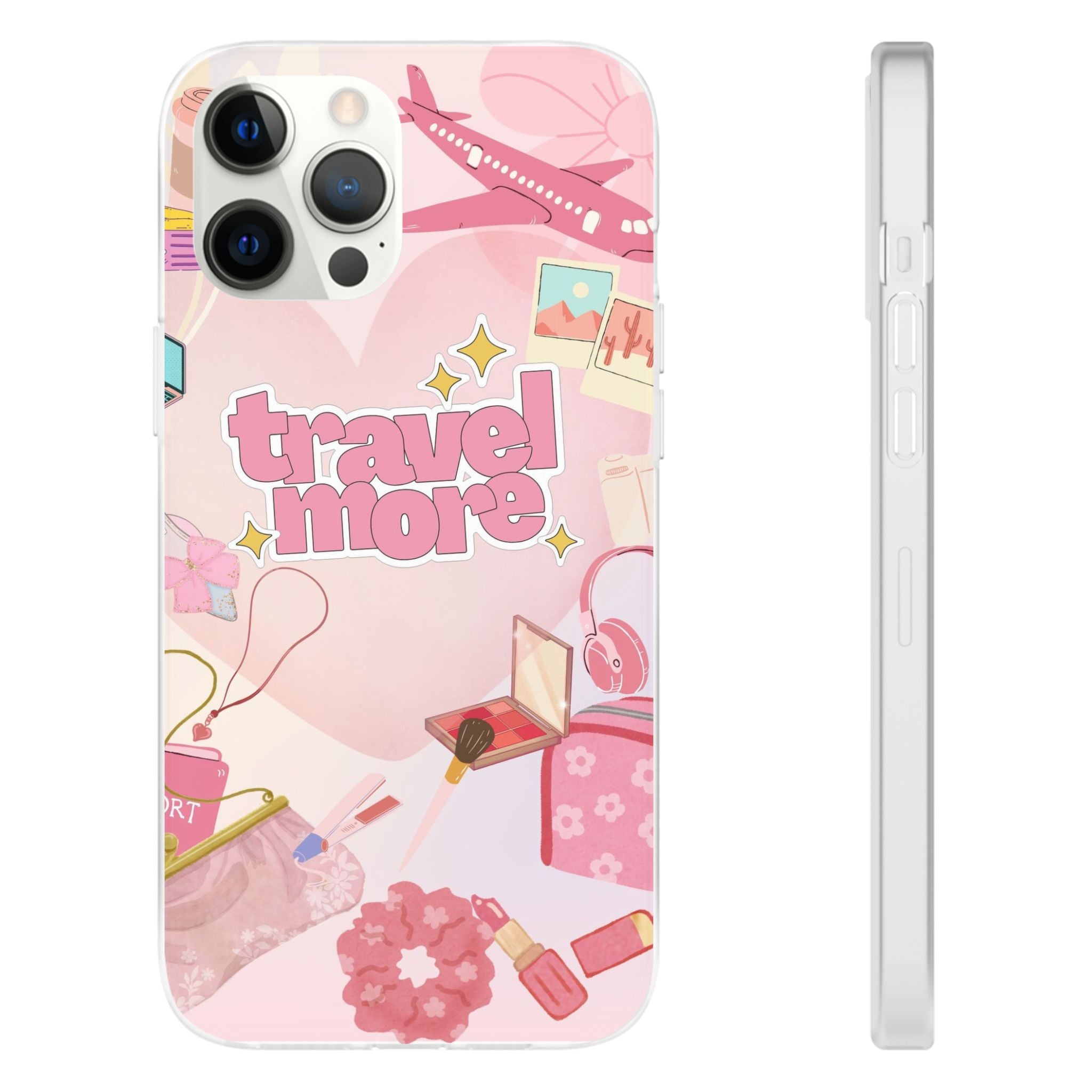 Travel More Pink Phone Case — Cute Airplane & Luggage Flexi Case