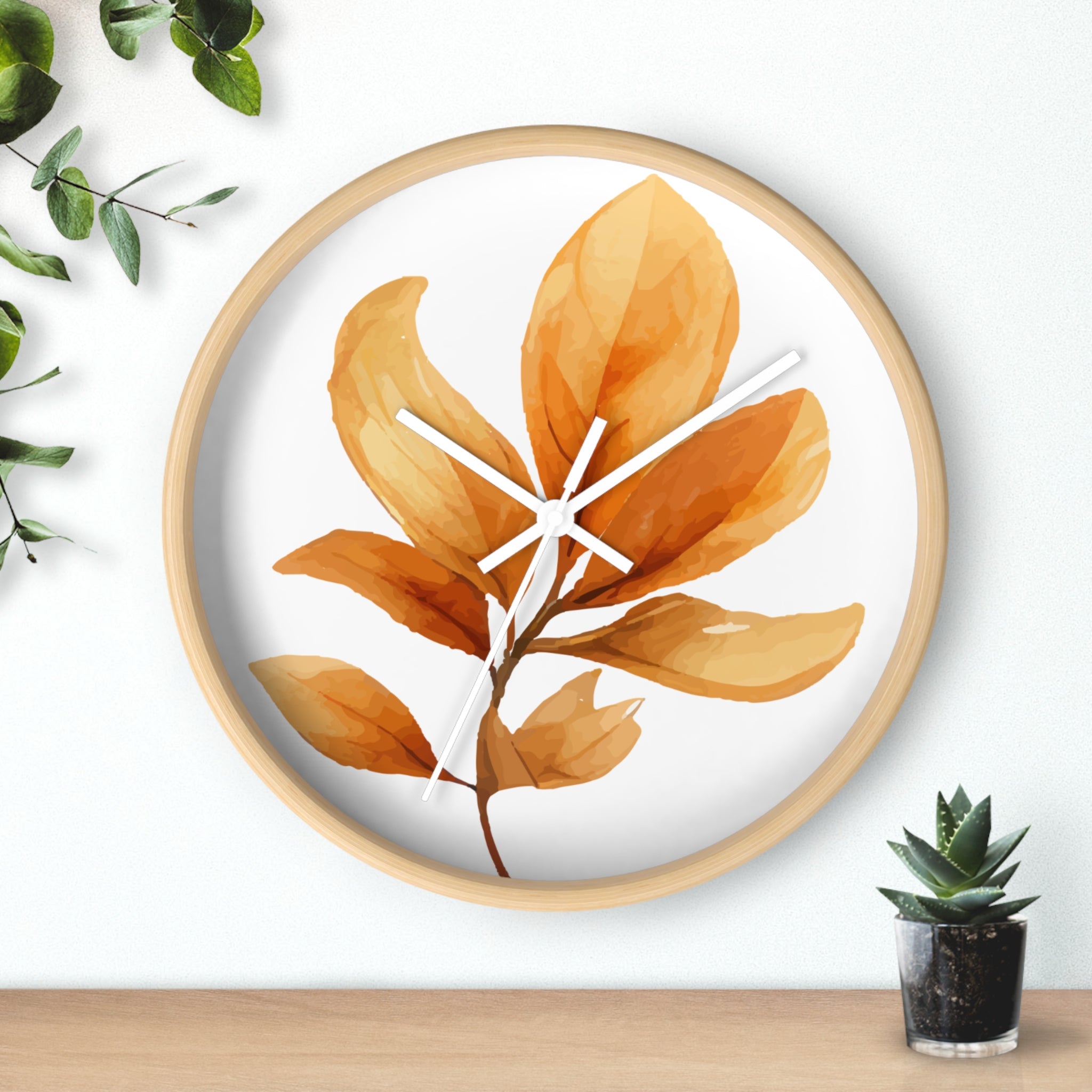 Autumn Watercolor Foliage Wall Clock