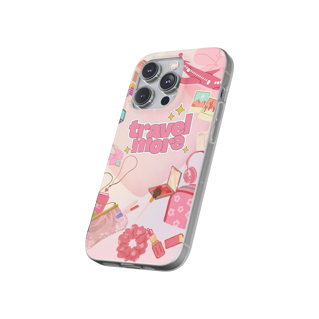 Travel More Pink Phone Case — Cute Airplane & Luggage Flexi Case