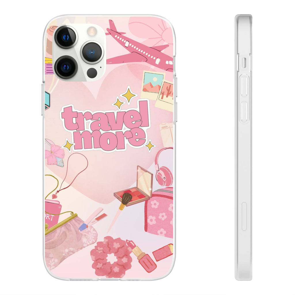 Travel More Pink Phone Case — Cute Airplane & Luggage Flexi Case