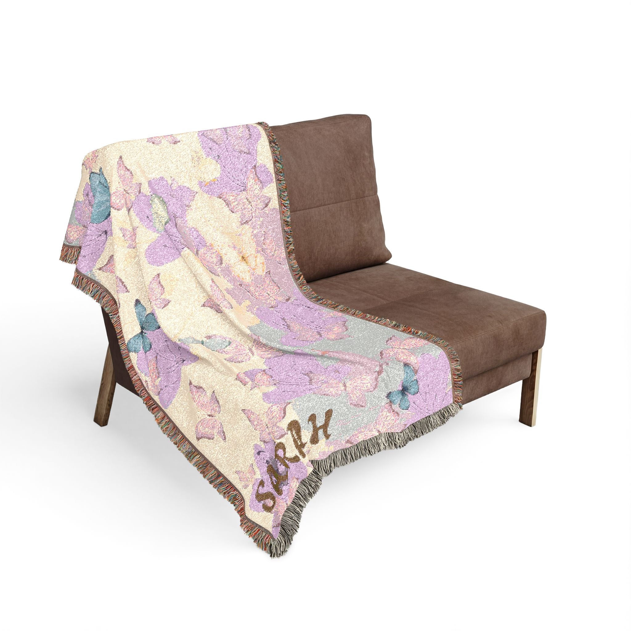 Personalized Woven Blanket — Floral Butterfly Name Throw (Custom "SARAH")