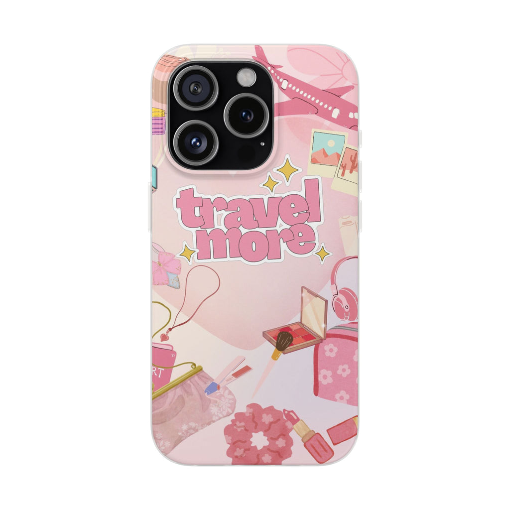 Travel More Pink Phone Case — Cute Airplane & Luggage Flexi Case