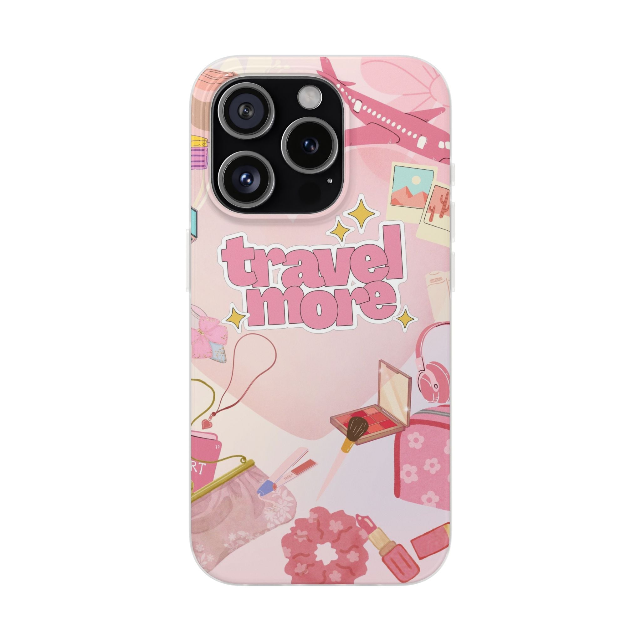 Travel More Pink Phone Case — Cute Airplane & Luggage Flexi Case