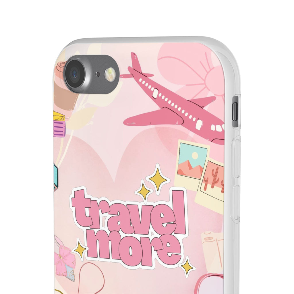 Travel More Pink Phone Case — Cute Airplane & Luggage Flexi Case