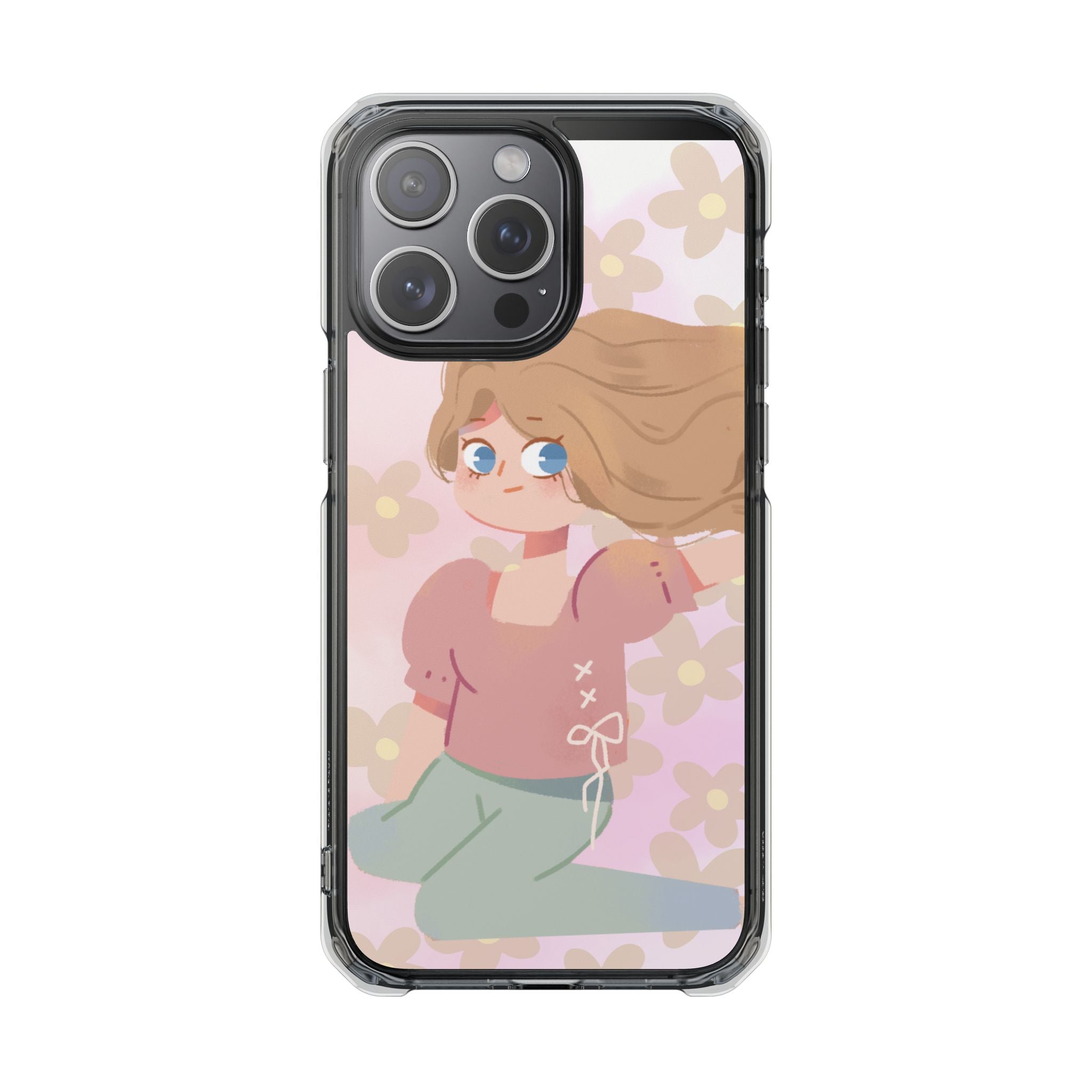 Clear Magnetic Phone Case — Pastel Girl Floral Design