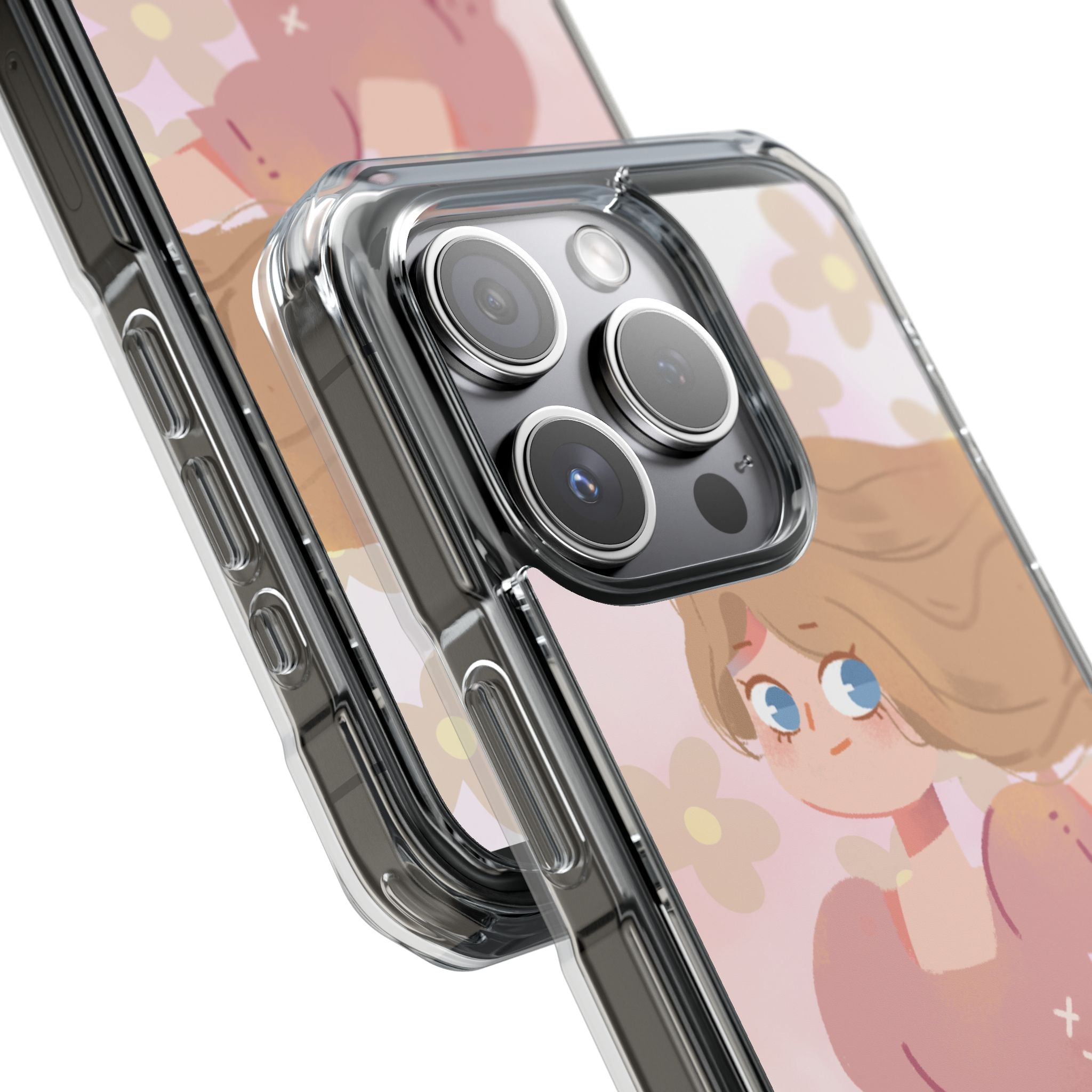 Clear Magnetic Phone Case — Pastel Girl Floral Design