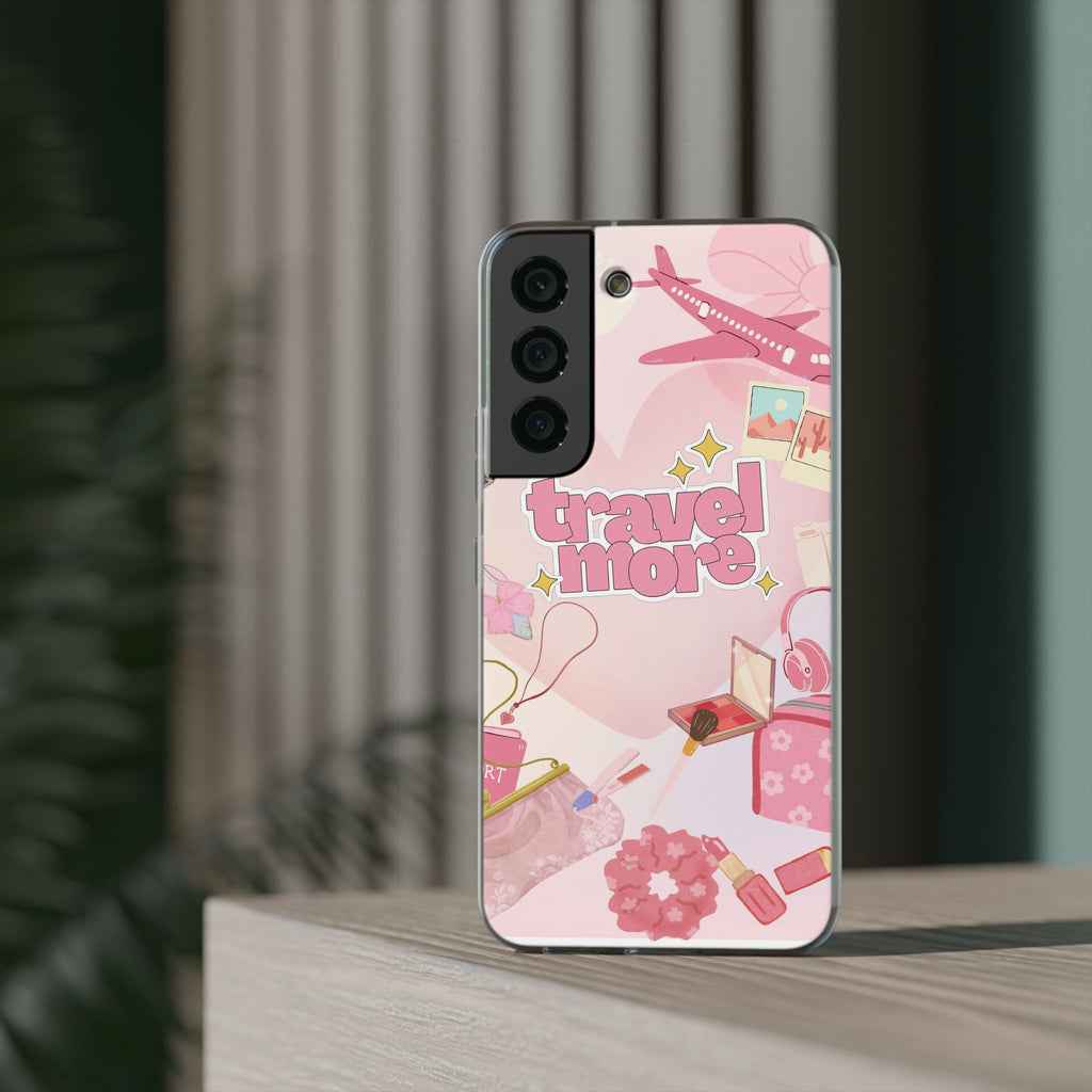 Travel More Pink Phone Case — Cute Airplane & Luggage Flexi Case