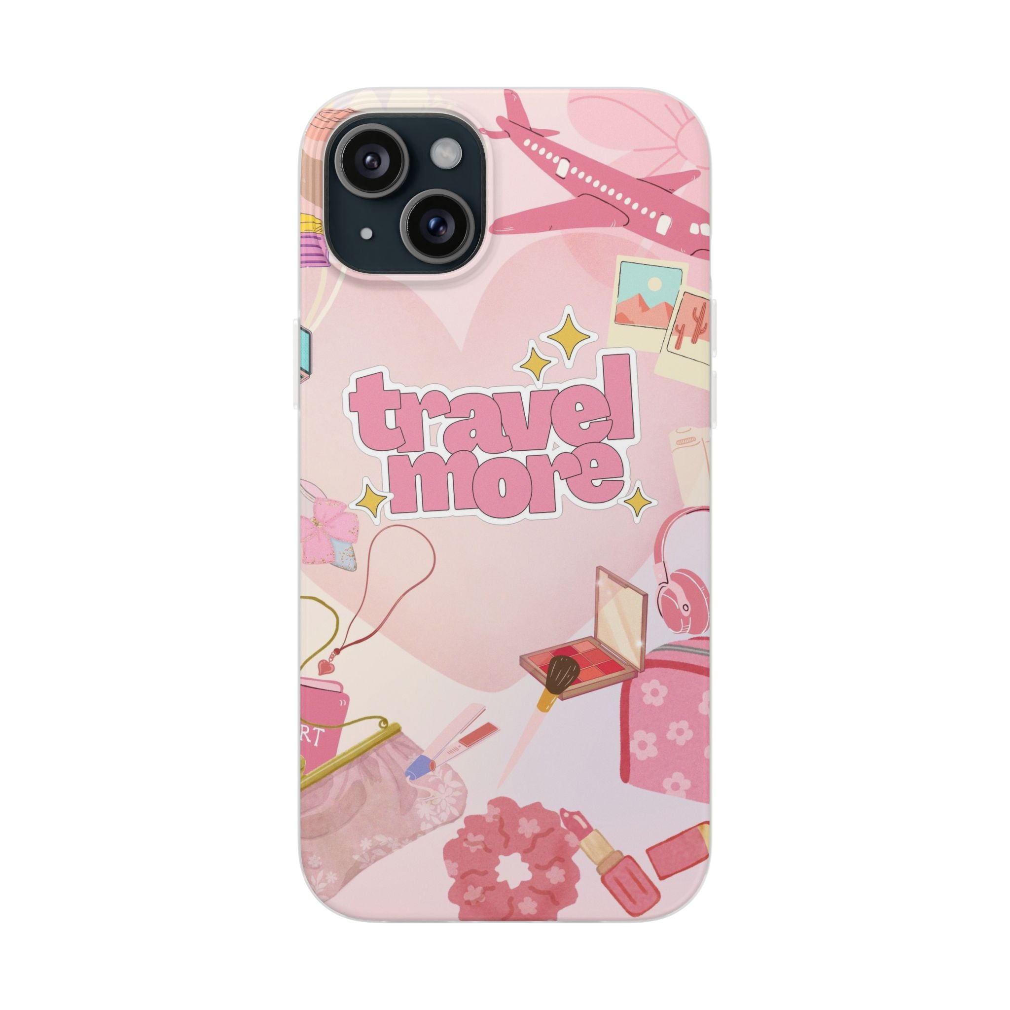 Travel More Pink Phone Case — Cute Airplane & Luggage Flexi Case