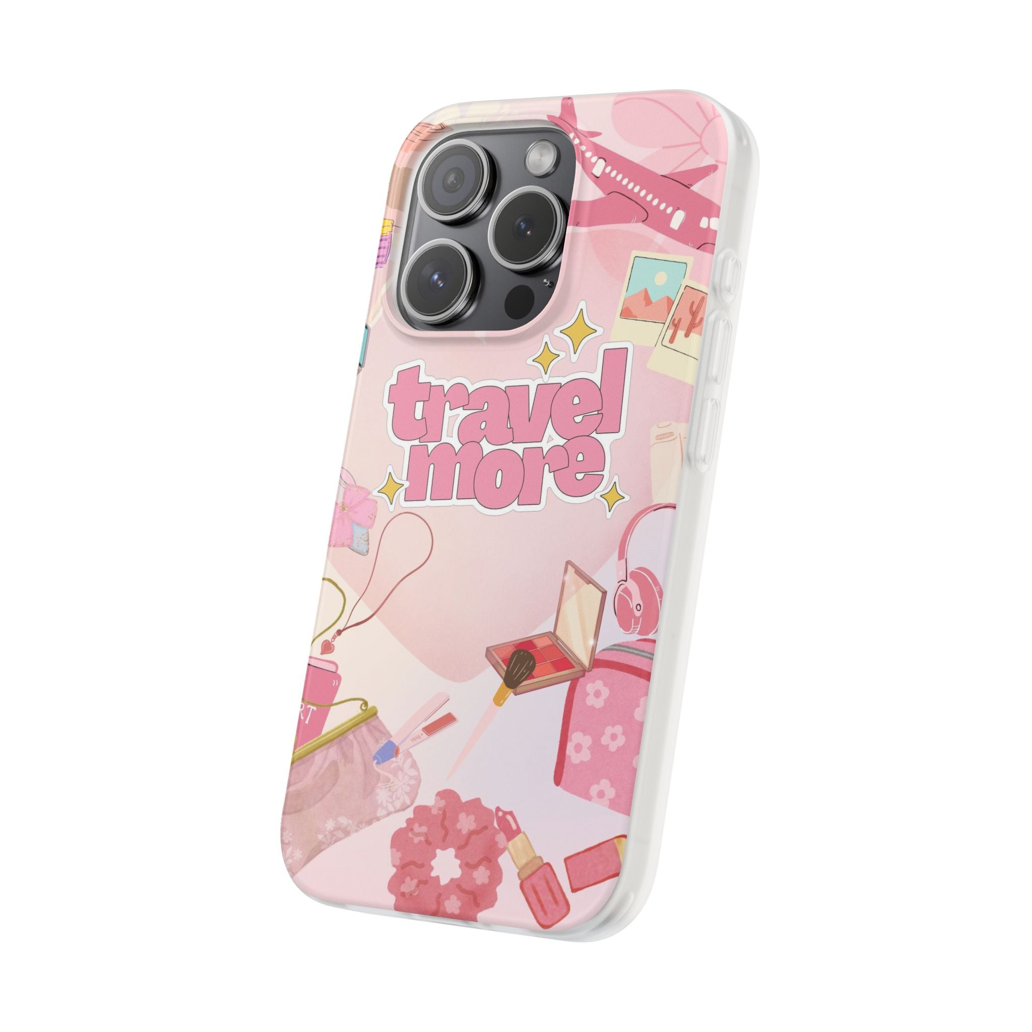 Travel More Pink Phone Case — Cute Airplane & Luggage Flexi Case