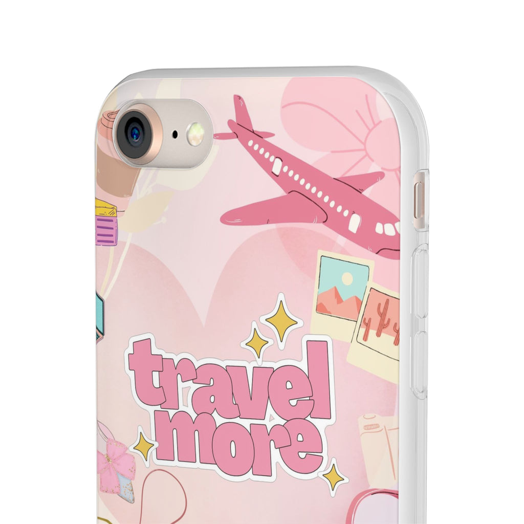 Travel More Pink Phone Case — Cute Airplane & Luggage Flexi Case