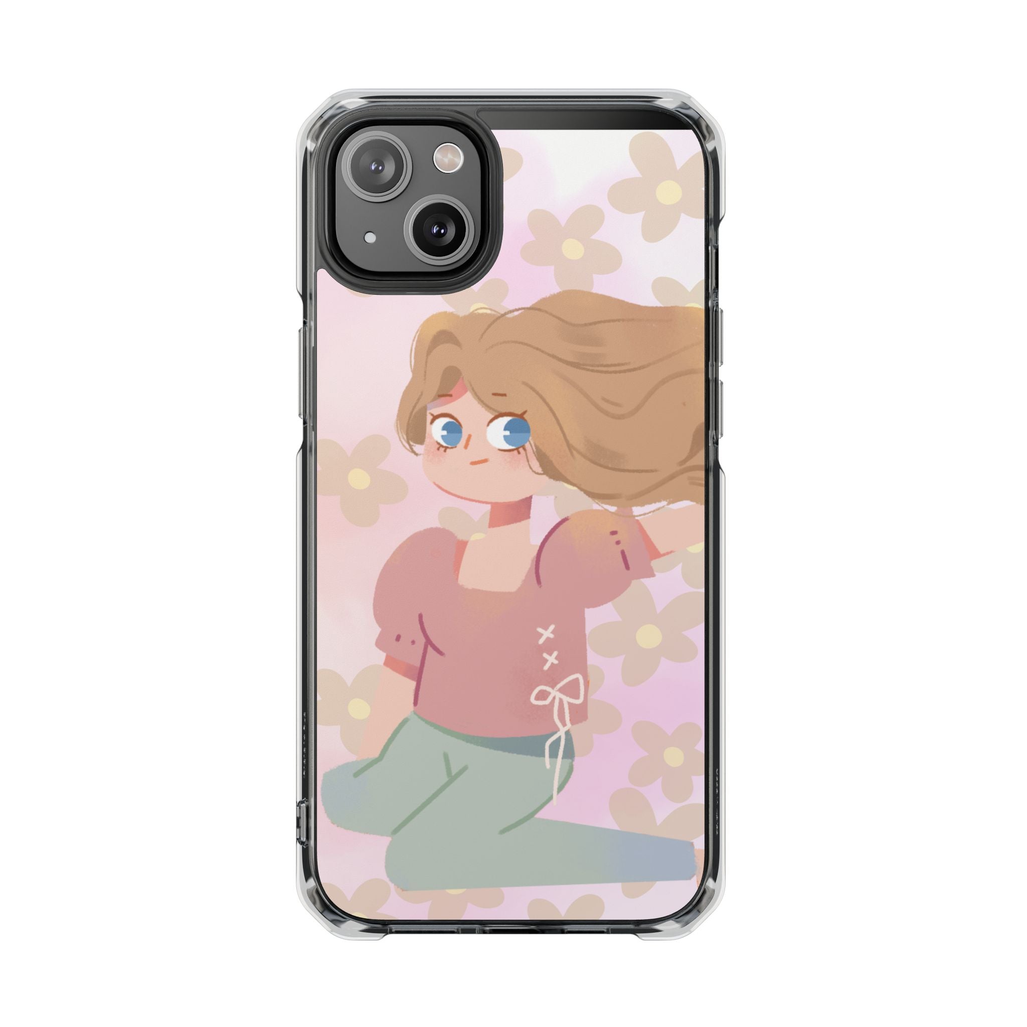 Clear Magnetic Phone Case — Pastel Girl Floral Design