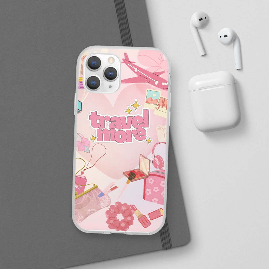 Travel More Pink Phone Case — Cute Airplane & Luggage Flexi Case