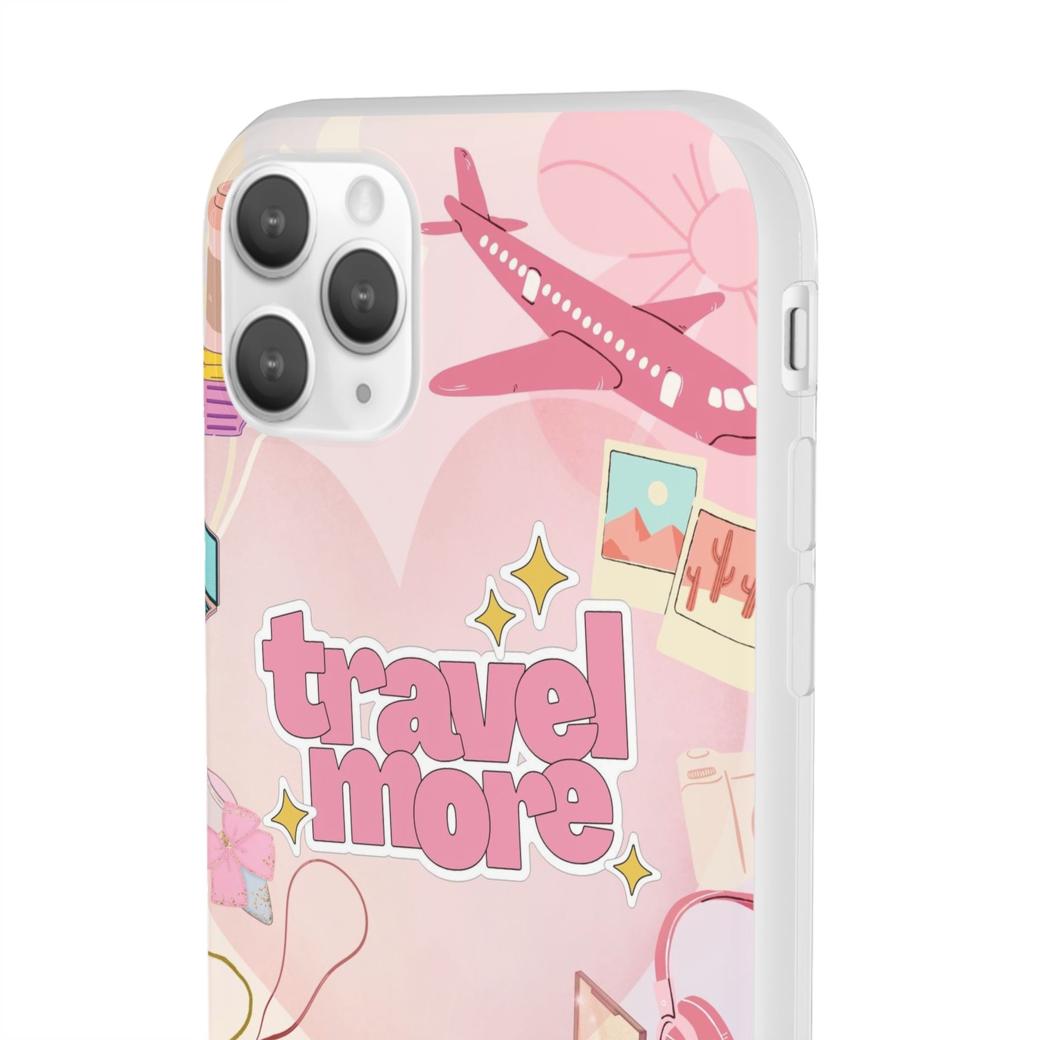 Travel More Pink Phone Case — Cute Airplane & Luggage Flexi Case