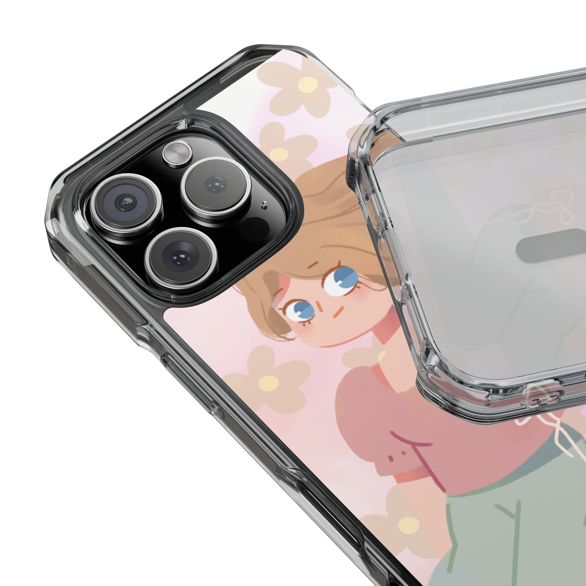 Clear Magnetic Phone Case — Pastel Girl Floral Design