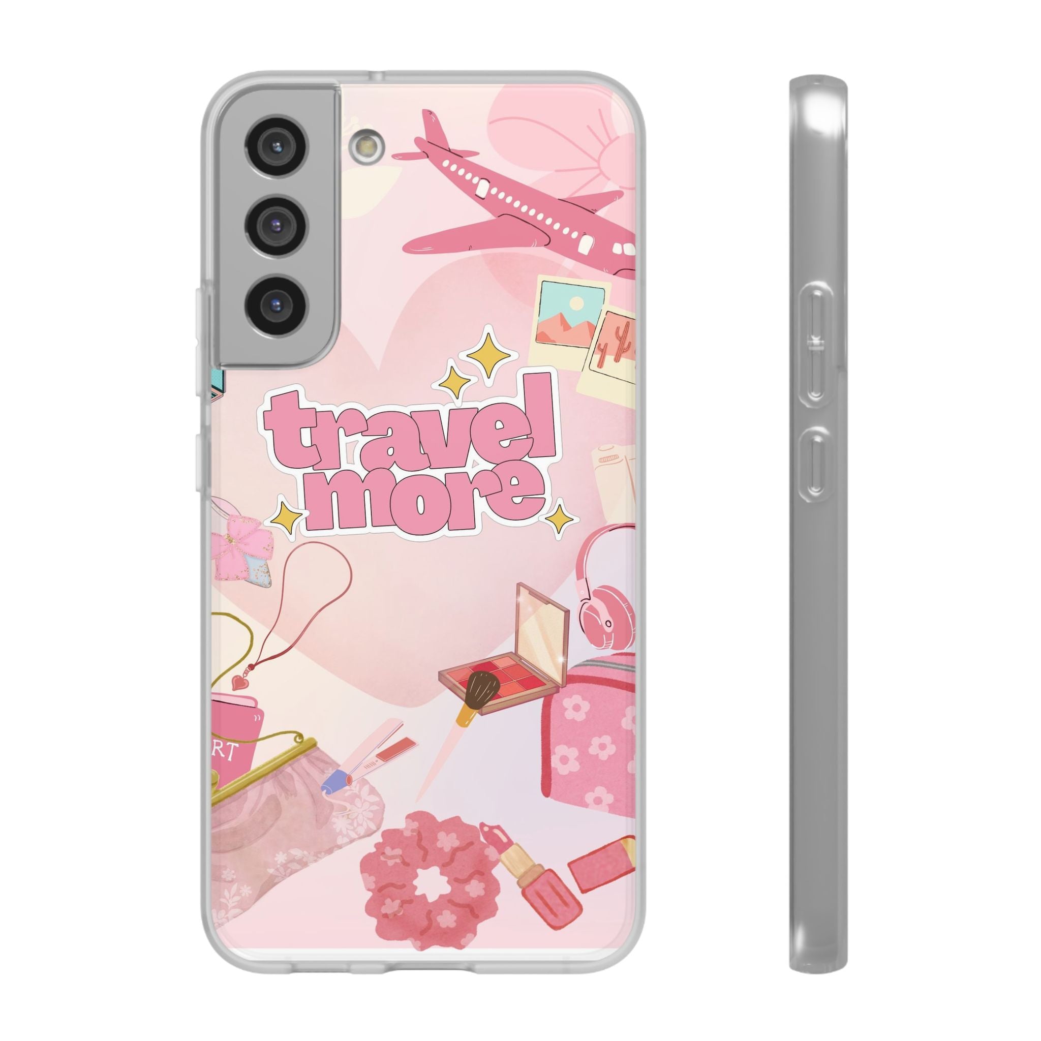 Travel More Pink Phone Case — Cute Airplane & Luggage Flexi Case