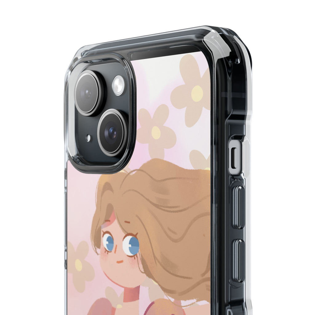 Clear Magnetic Phone Case — Pastel Girl Floral Design