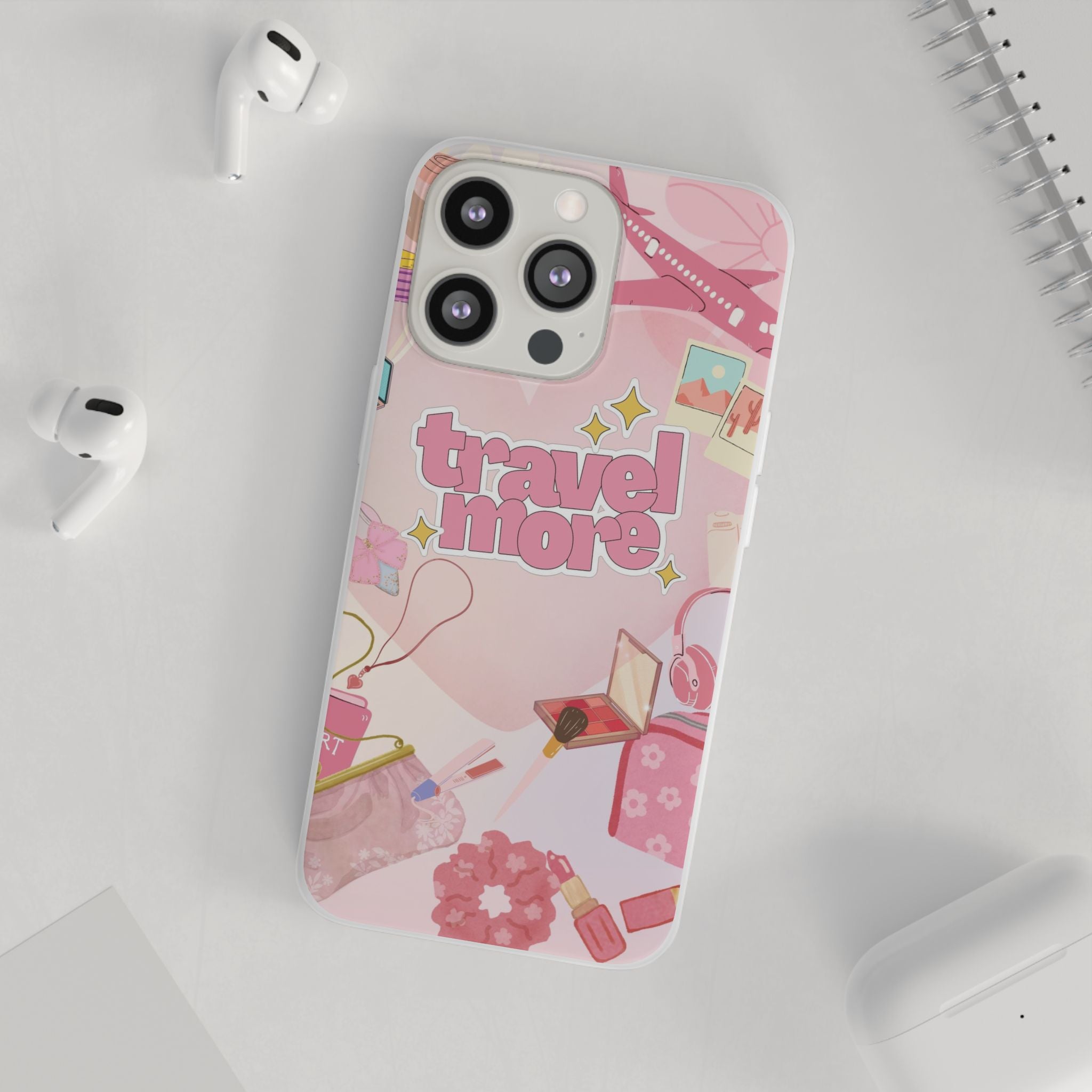 Travel More Pink Phone Case — Cute Airplane & Luggage Flexi Case