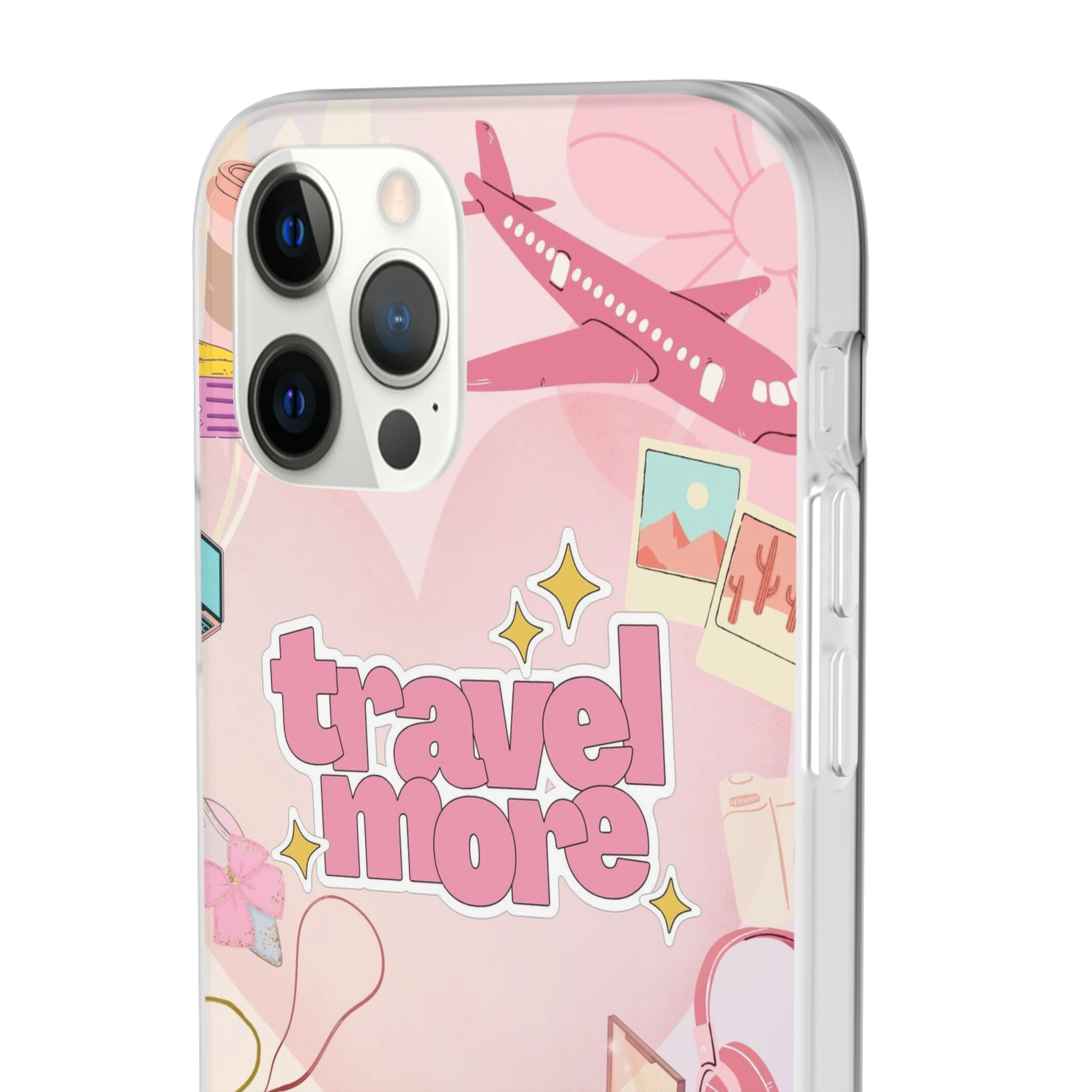 Travel More Pink Phone Case — Cute Airplane & Luggage Flexi Case