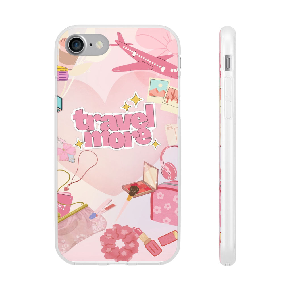 Travel More Pink Phone Case — Cute Airplane & Luggage Flexi Case
