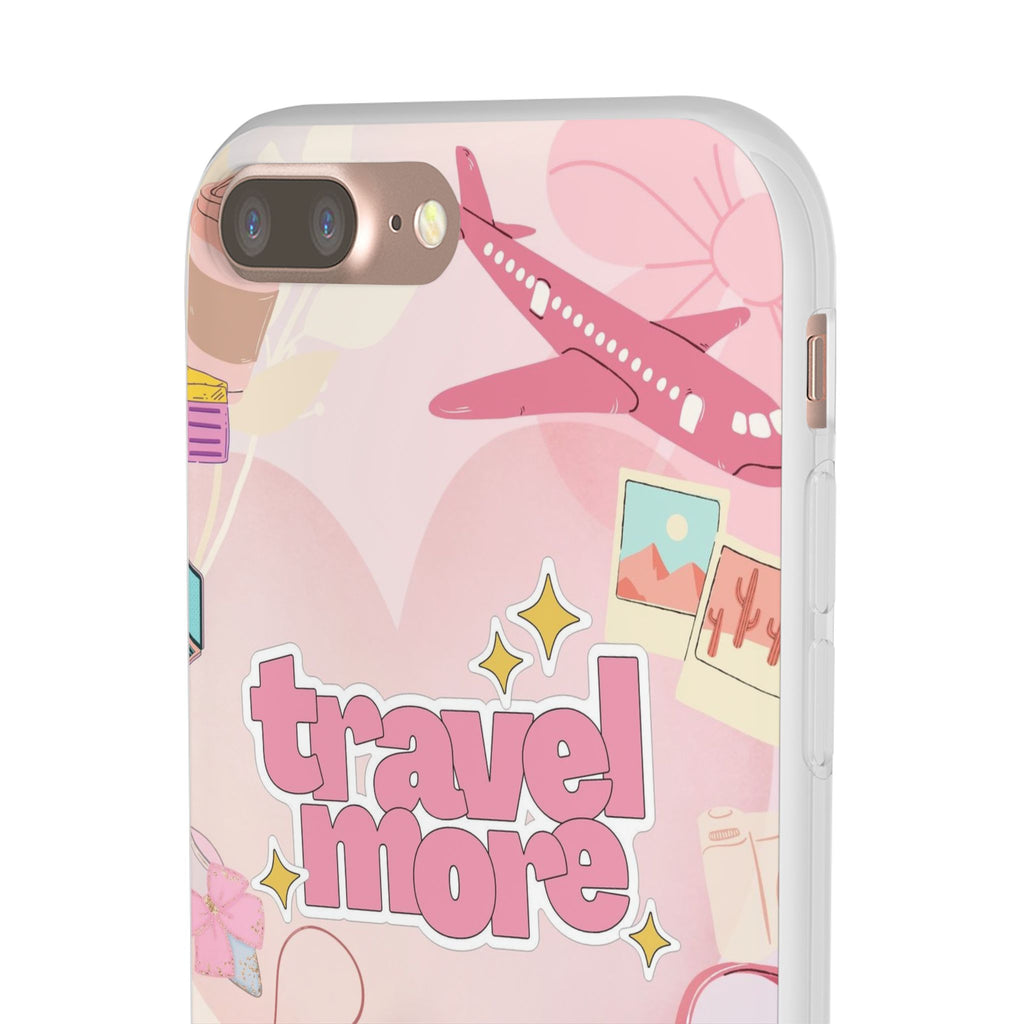 Travel More Pink Phone Case — Cute Airplane & Luggage Flexi Case