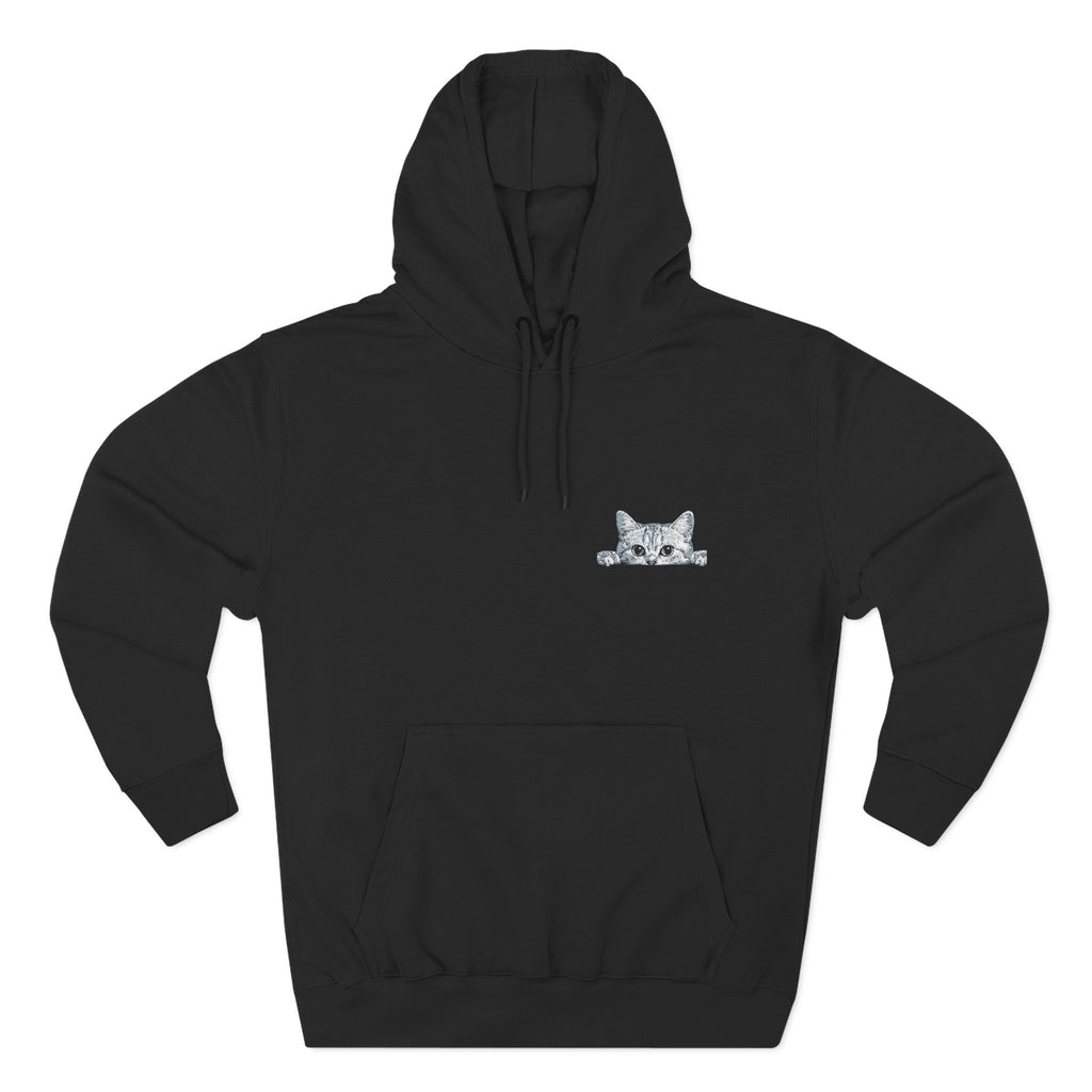 Peeking Cat Hoodie - Minimal Front Chest Kitty Graphic
