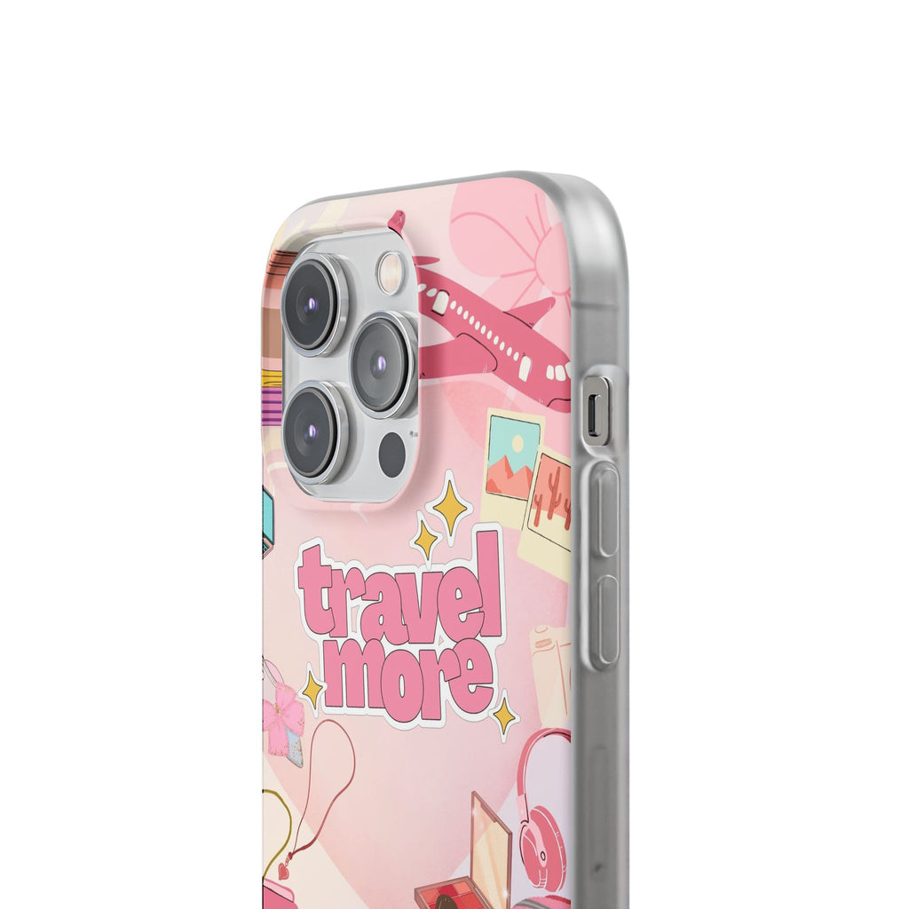 Travel More Pink Phone Case — Cute Airplane & Luggage Flexi Case