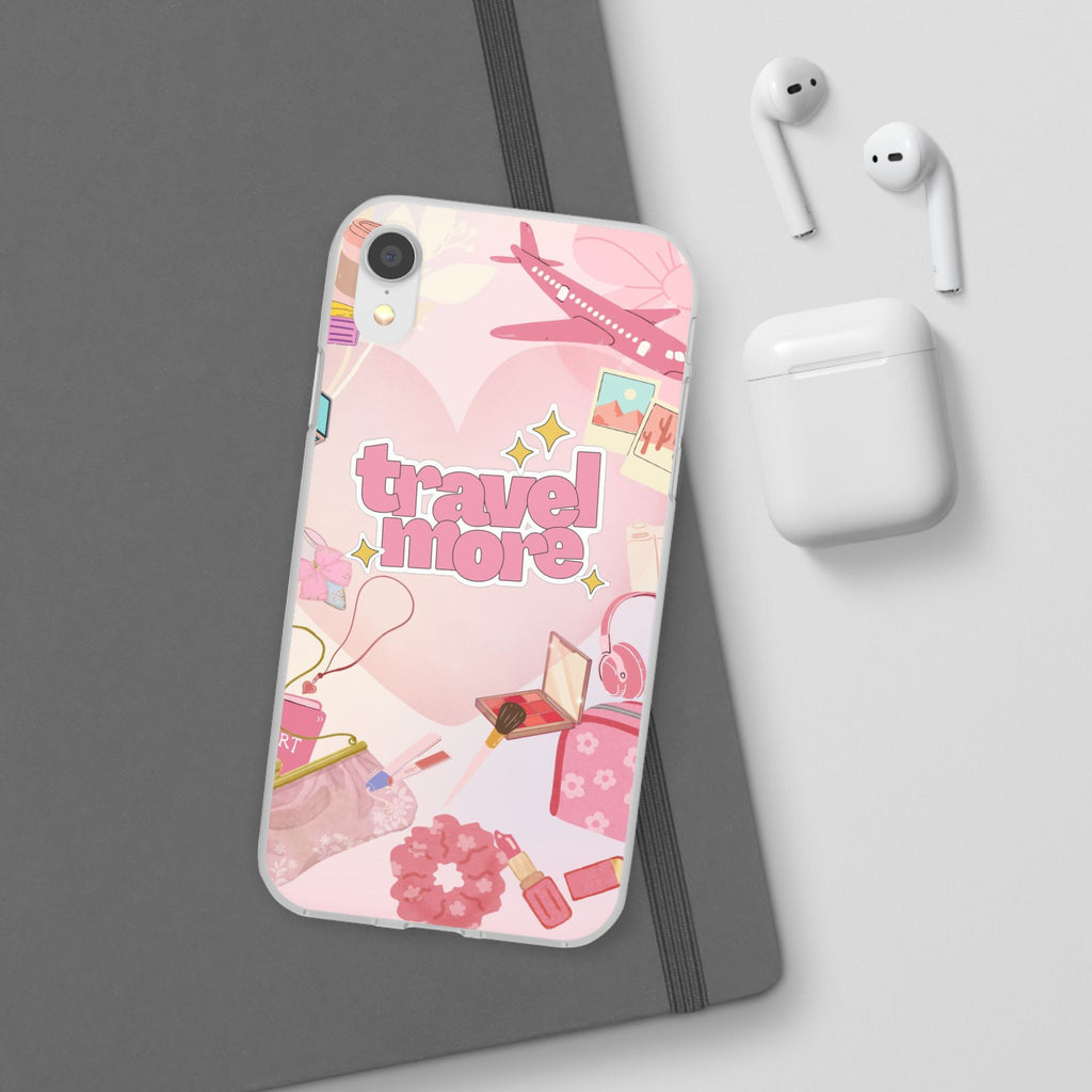 Travel More Pink Phone Case — Cute Airplane & Luggage Flexi Case