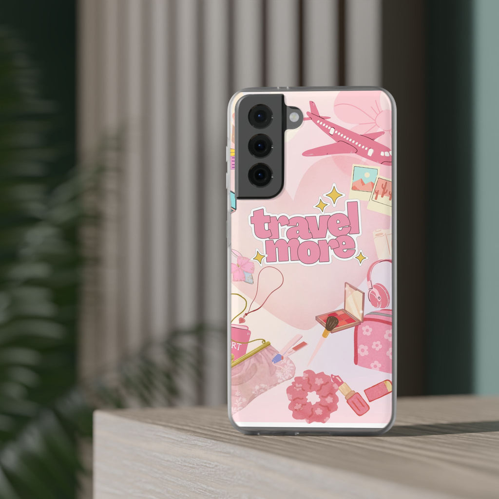 Travel More Pink Phone Case — Cute Airplane & Luggage Flexi Case