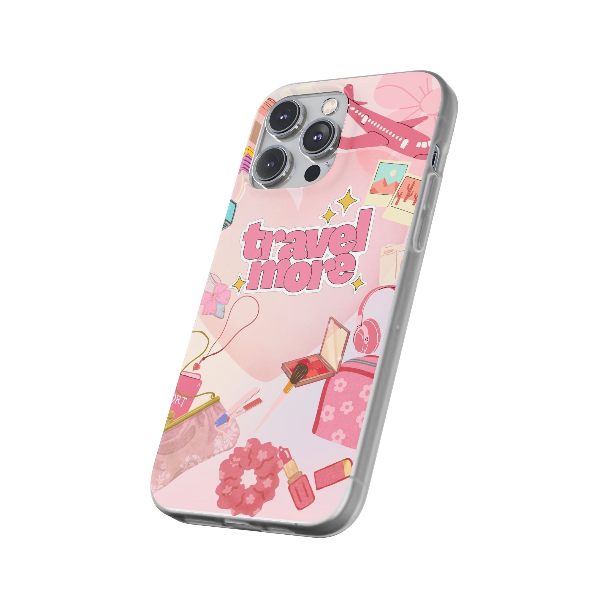 Travel More Pink Phone Case — Cute Airplane & Luggage Flexi Case
