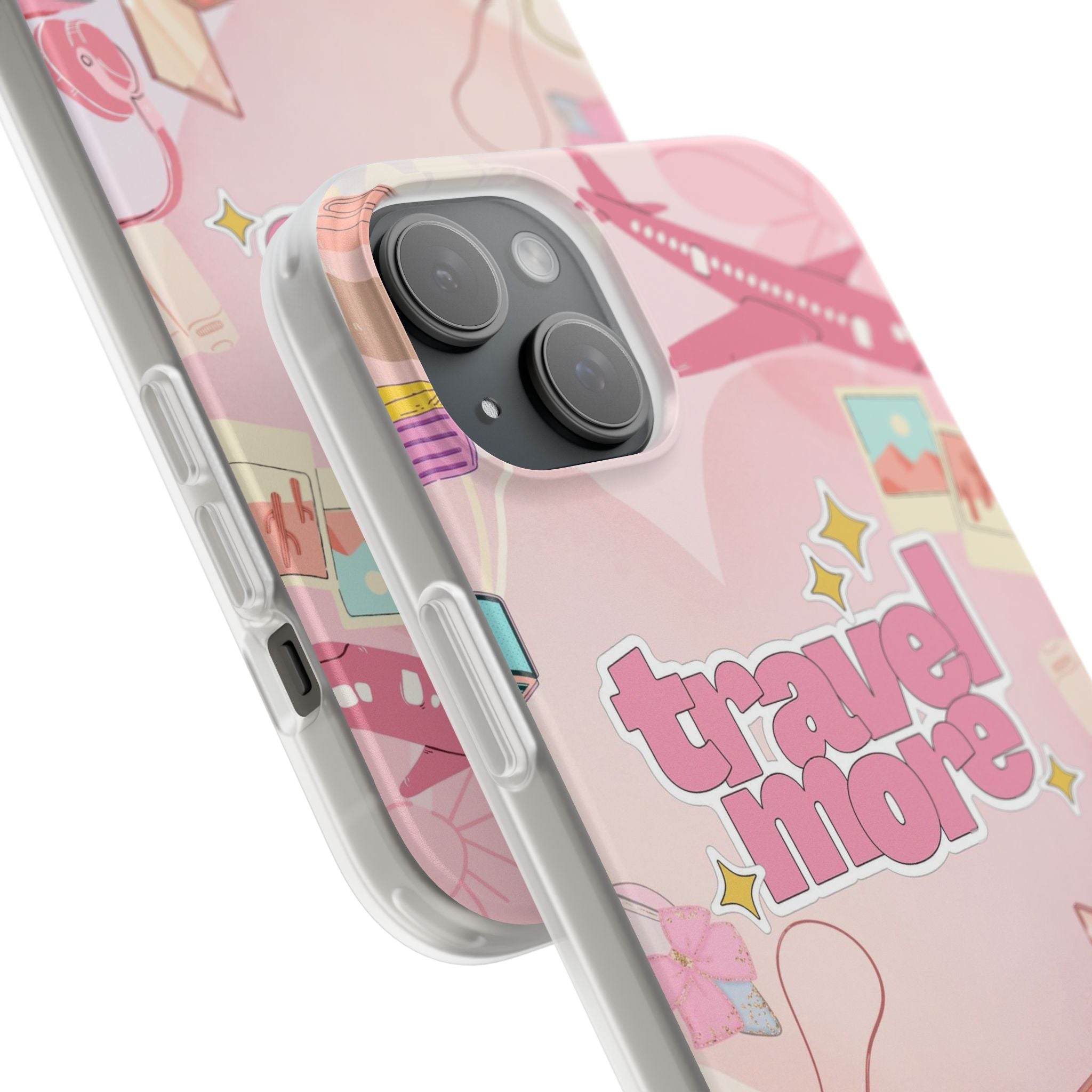 Travel More Pink Phone Case — Cute Airplane & Luggage Flexi Case