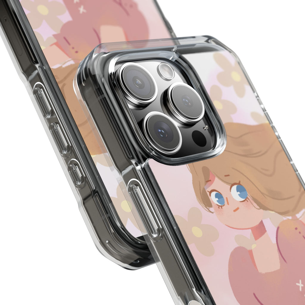 Clear Magnetic Phone Case — Pastel Girl Floral Design